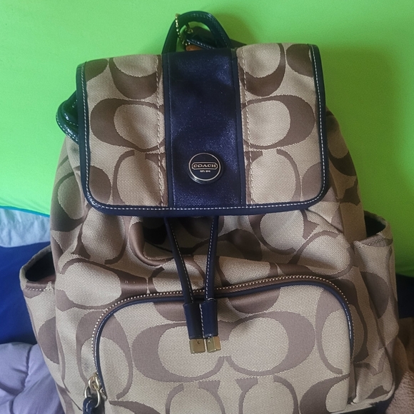 Coach Handbags - Coach Navy and Tan Signature Canvas Bag Detail